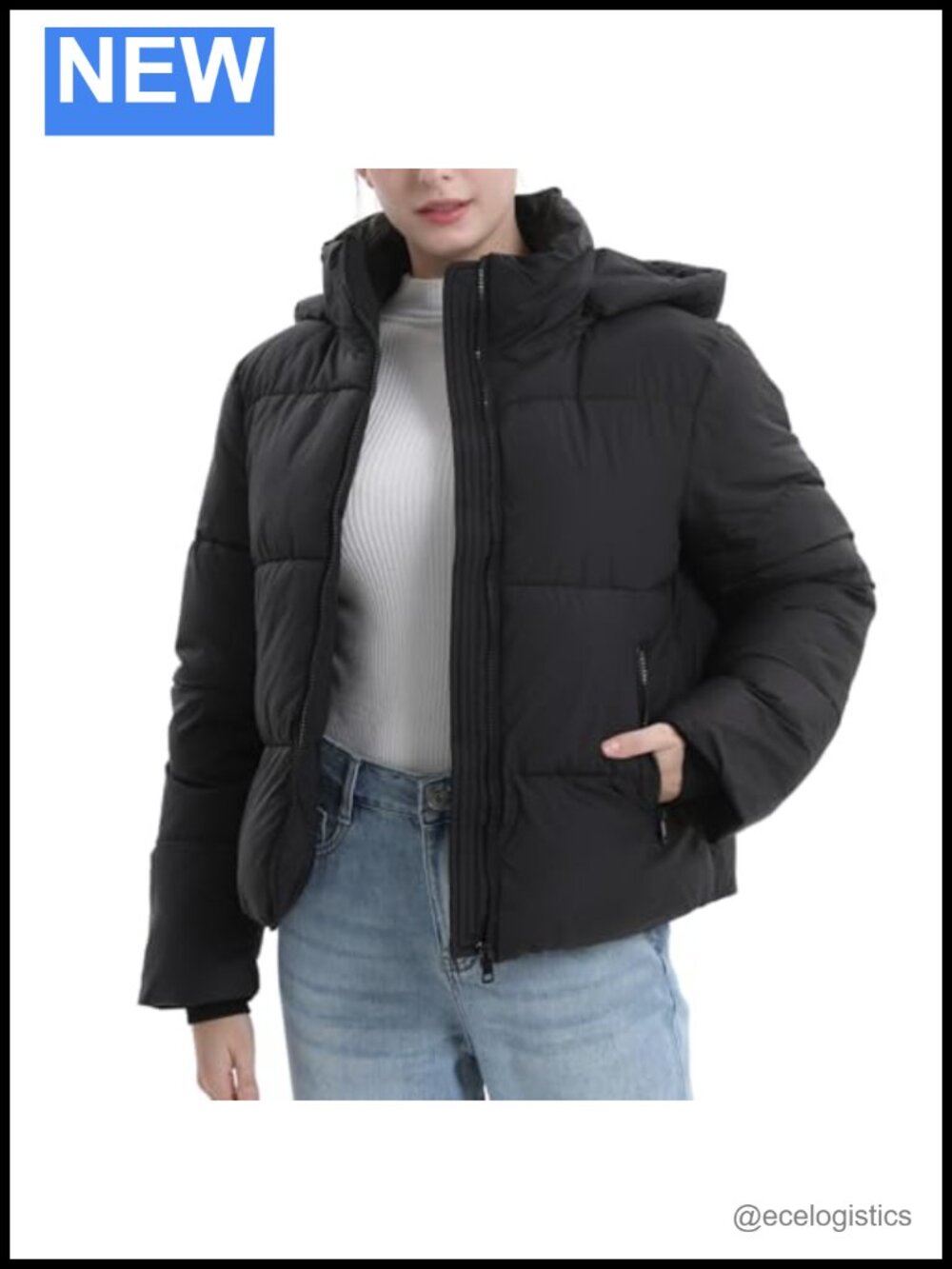 Women's Cropped Puffer Jacket Winter with Removable Hood